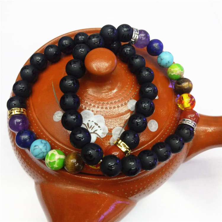 Guangshun Jewelry Seven-color Pearl Six-Character Mantra Bracelet Wholesale DIY Natural Stone Bracelet Wholesale Factory Direct Sales pic 3