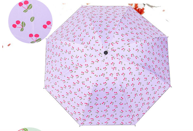 Creative folding black rubber umbrella, cute and fresh cherry three-fold sunshade umbrella, 8-bone manual sun protection and wind protection umbrella pic 15