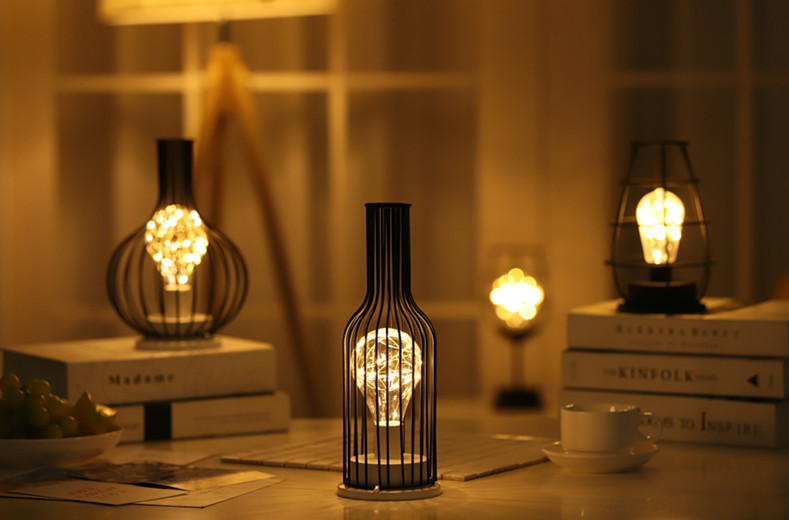 Cross-border new lantern night light, girlish led iron night light, wine glass and wine bottle gift decorative light pic 9