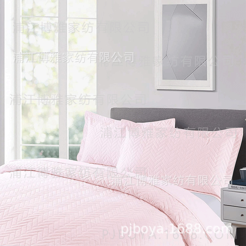 Boya Wholesale Fleece 3D ultrasonic Spring and Summer plain pillowcase, embossed cotton fabric embroidered washed quilt, pillowcase quilting pic 15