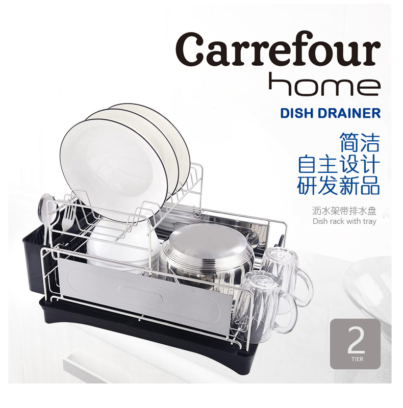 特惠现货不锈钢碗碟沥水架一件代发厨房双层置物架子kitchen rack详情7
