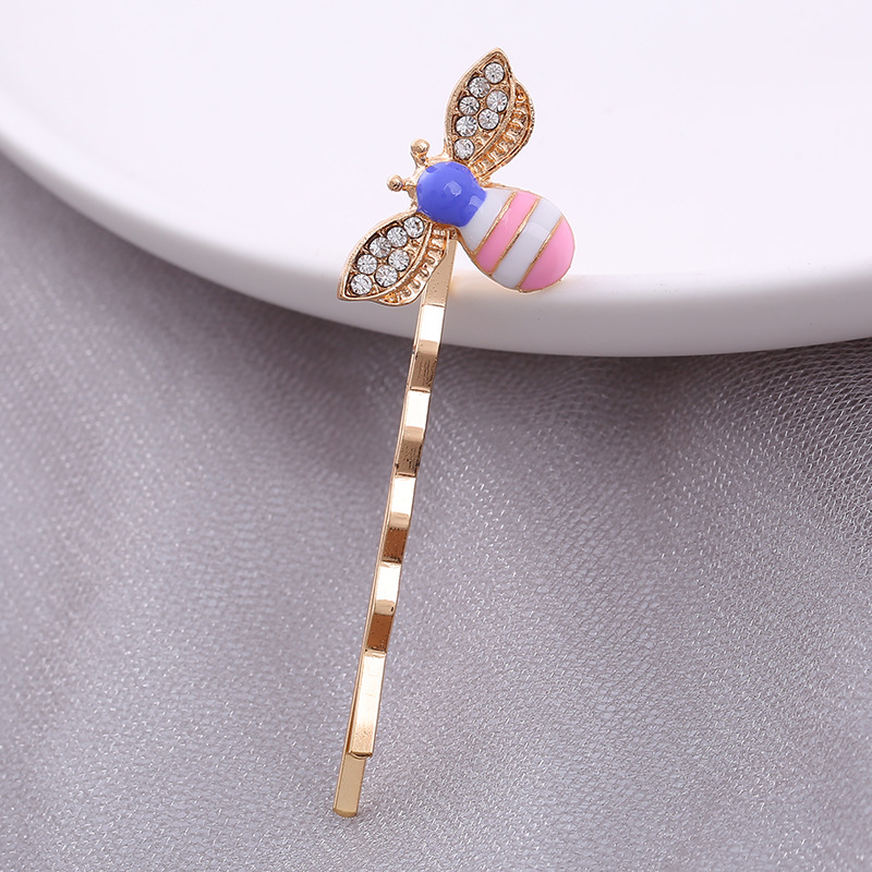 Wholesale of Korean-style hair accessories: Cute little bee hair clips, straight clips, alloy diamond-encrusted bangs clips, colorful edge clips for women pic 5