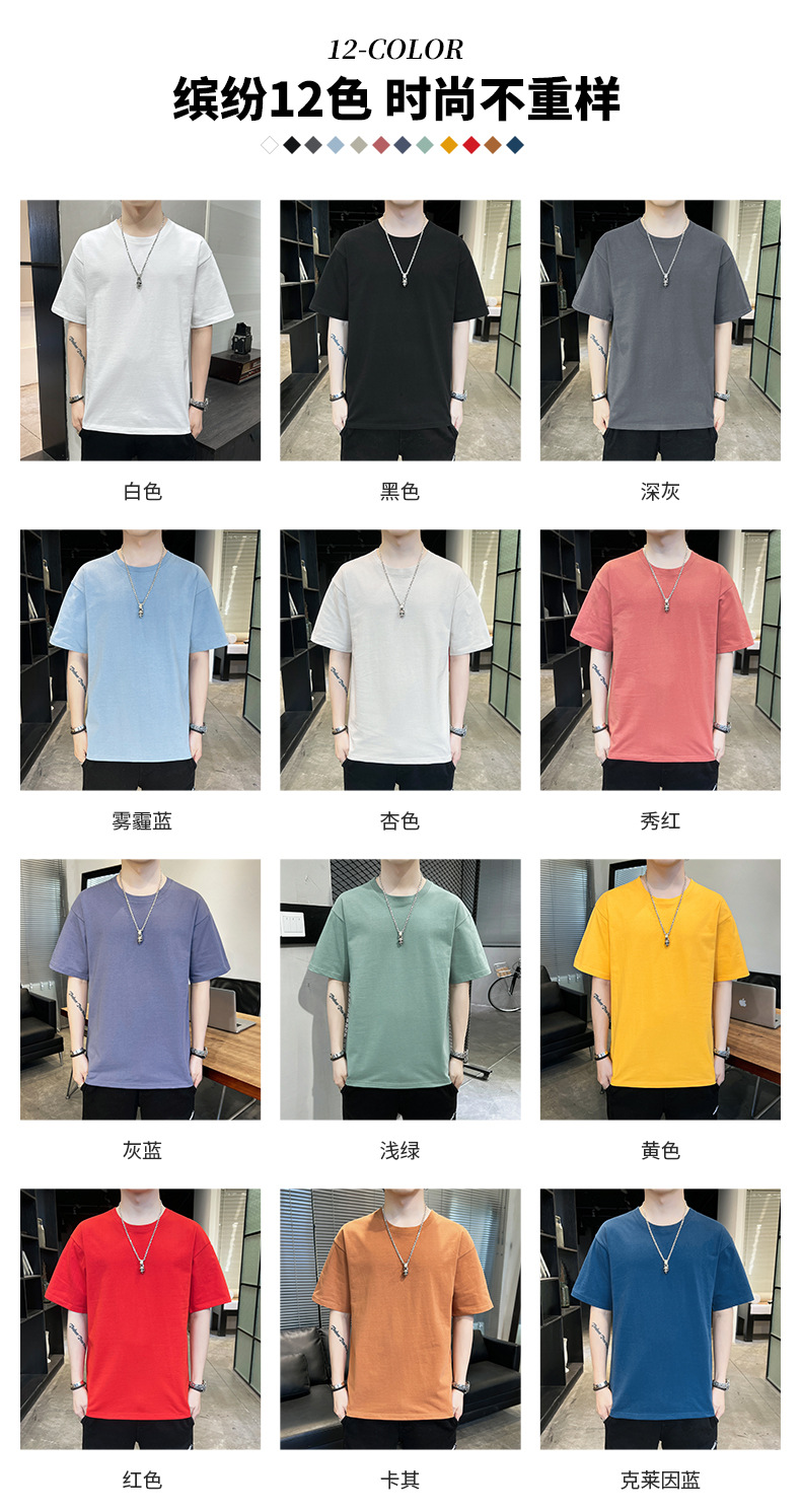 Short-sleeved T-shirt for men, 2022 Summer new Korean style trendy ins loose T-shirt, mid-sleeved cotton trendy brand, large size pic 9
