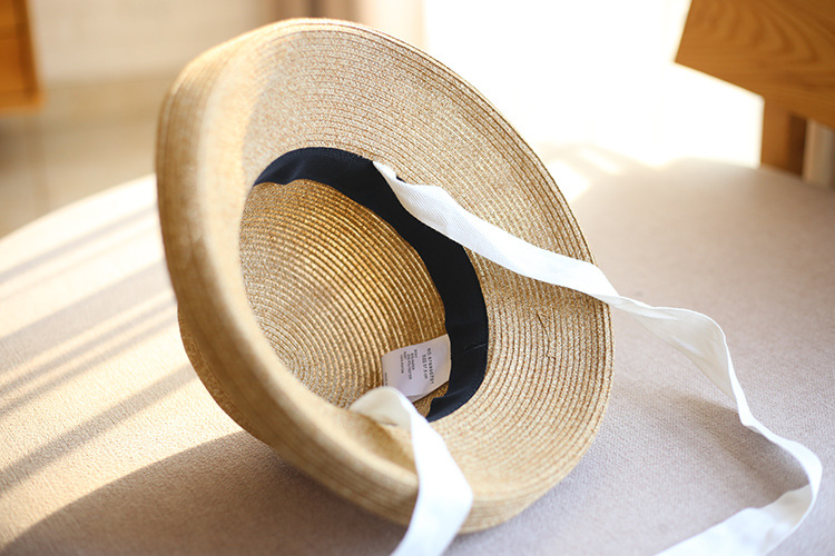 日本纸草卷边可折叠飘带丝带渔夫帽遮阳帽防晒沙滩帽女海边草帽详情8