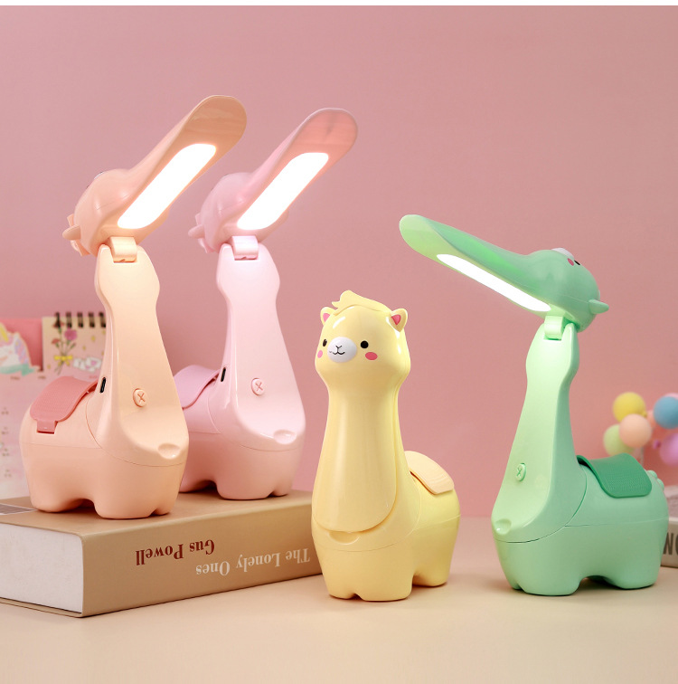 Cute alpaca desk lamp, small folding pen holder desk lamp, 2-in-1 USB rechargeable LED cartoon lighting lamp pic 15