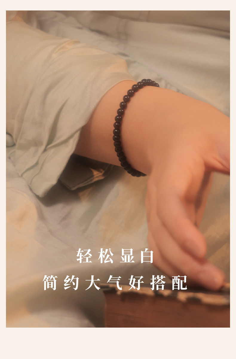 4mm round bead natural obsidian bracelet for women S925 sterling silver, a niche retro and unique black beaded bracelet pic 14