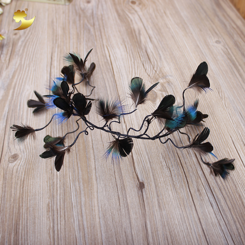 Xinyun Direct Sales Baroque feather bride Peacock Feather fan-shaped headwear Crown Versatile Cheongsam photo headwear pic 20