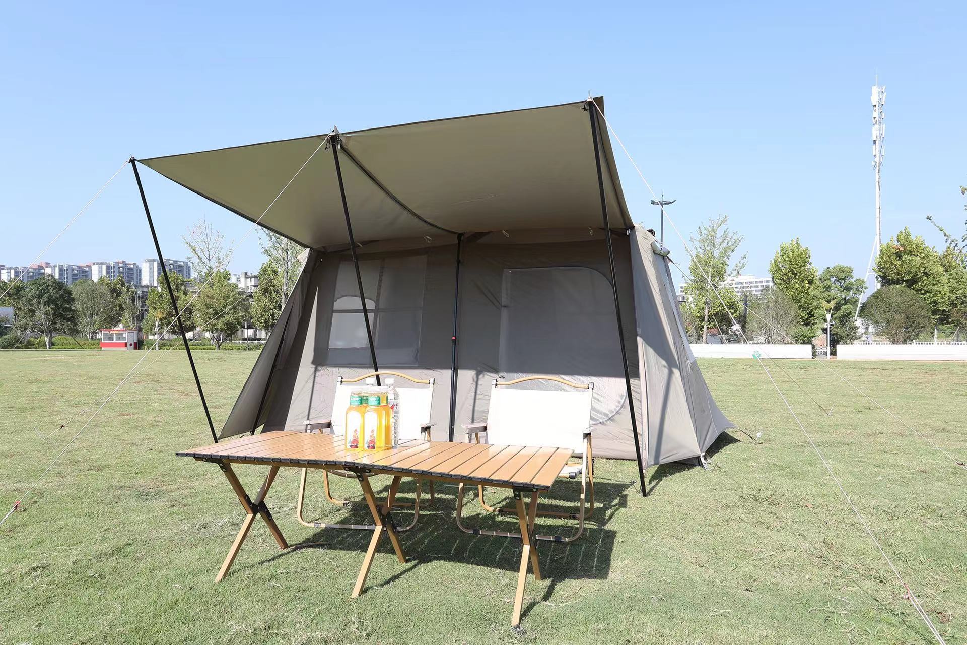 Outdoor camping and barbecue ridge tent, two-bedroom, one-living-room moisture-proof automatic tent, mountain climbing and camping, family play tent pic 5