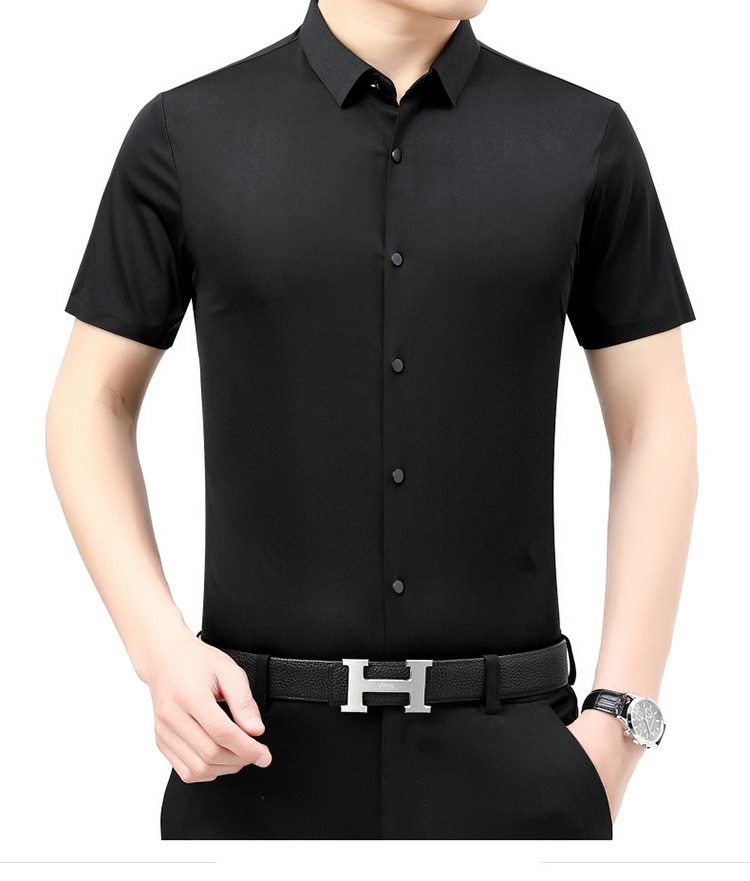 Verano 2024 nuevo negocio morera seda manga corta camisa de hombre de mediana edad verano casual vestido formal sin marcas camisas de hombre pic 20