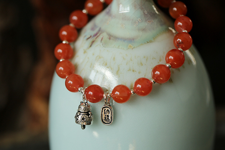 Natural Liangshan Nanhong agate bracelet 8.5mm original single-loop cherry red s925 silver Nafu Fortune Cat bracelet pic 4