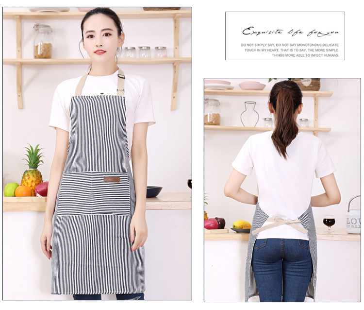 Cotton and linen neck hanging striped export apron, home, restaurant, kitchen, baking waist, Japanese work apron wholesale with printing pic 15