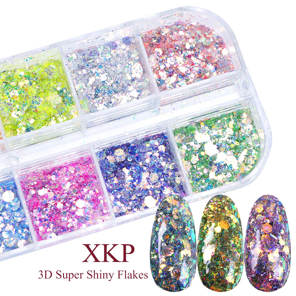 Nail polish glitter with 12 grids, iridescent glitter sheets, mermaid mixed pieces, and nail sequin decoration pic 11