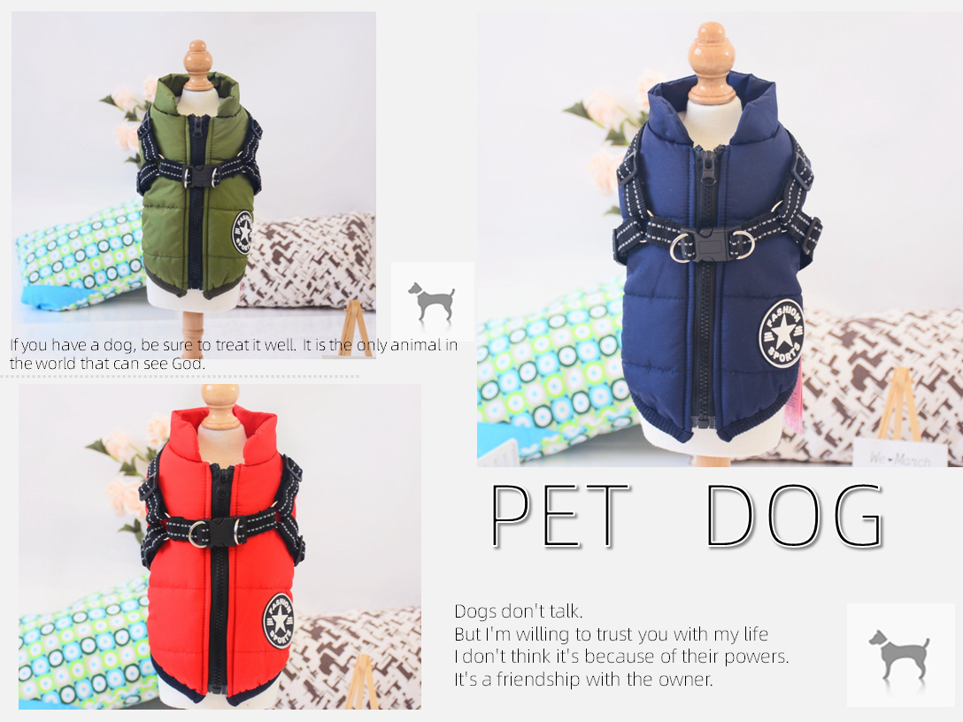 Nueva llegada amazon cross border dog clothing pecho espalda una pieza chaleco de algodón pet cotton clothing winter clothing two feet cotton clothing pic 5