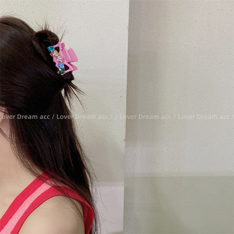 韩国新款复古彩色水钻粉色鲨鱼夹发夹 中古风抓夹网红时尚发饰女详情7