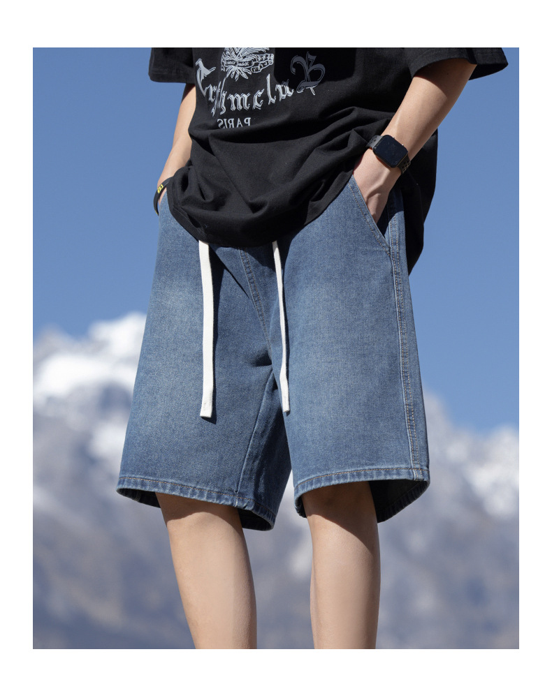 2024夏季新款牛仔短裤男浅蓝色松紧腰休闲裤潮牌百搭学生运动裤子详情10