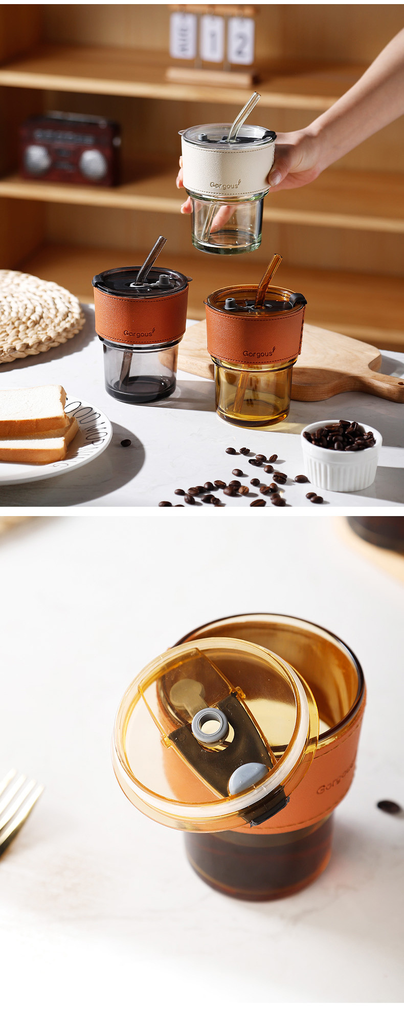 网红竹节杯ins风吸管咖啡双饮杯子引流广告礼品玻璃水杯印制logo详情39