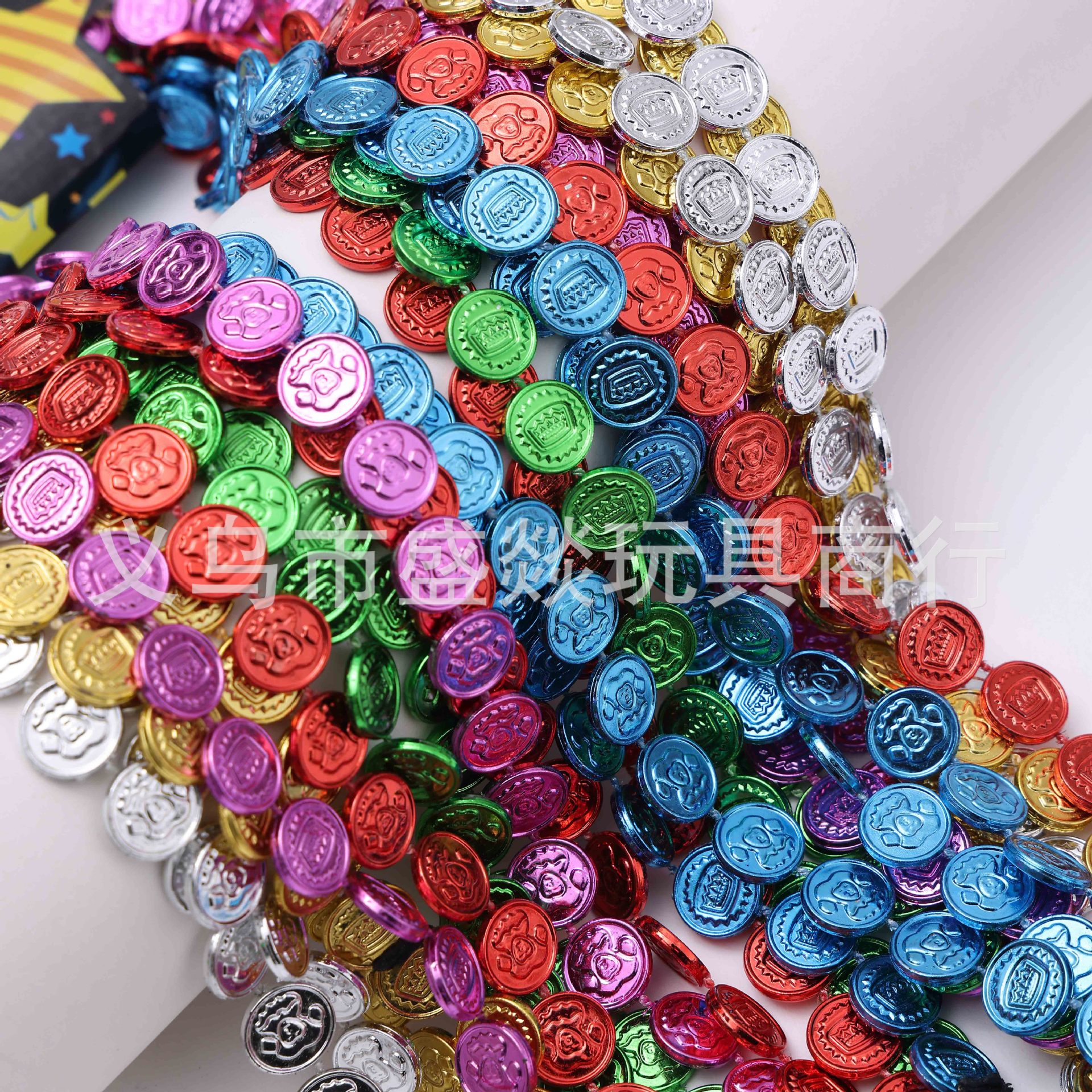跨境小丑钱币金币电镀珠链彩色项链独立日狂欢万圣节派对波珠链详情2