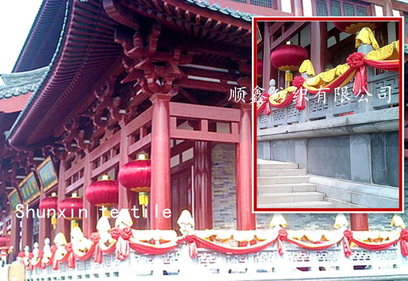 The opening ribbon-cutting ceremony of the advertisement is made of multicolor jacquard fabric. The wedding fabric is unveiled with a red silk cloth and a large red flower silk ribbon pic 18