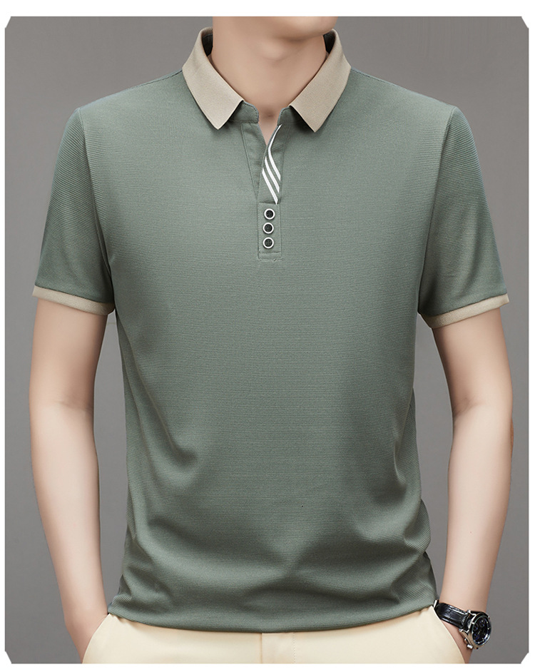 polo衫短袖男装2023夏季华夫格撞色男士时尚休闲T恤上衣一件代发详情12