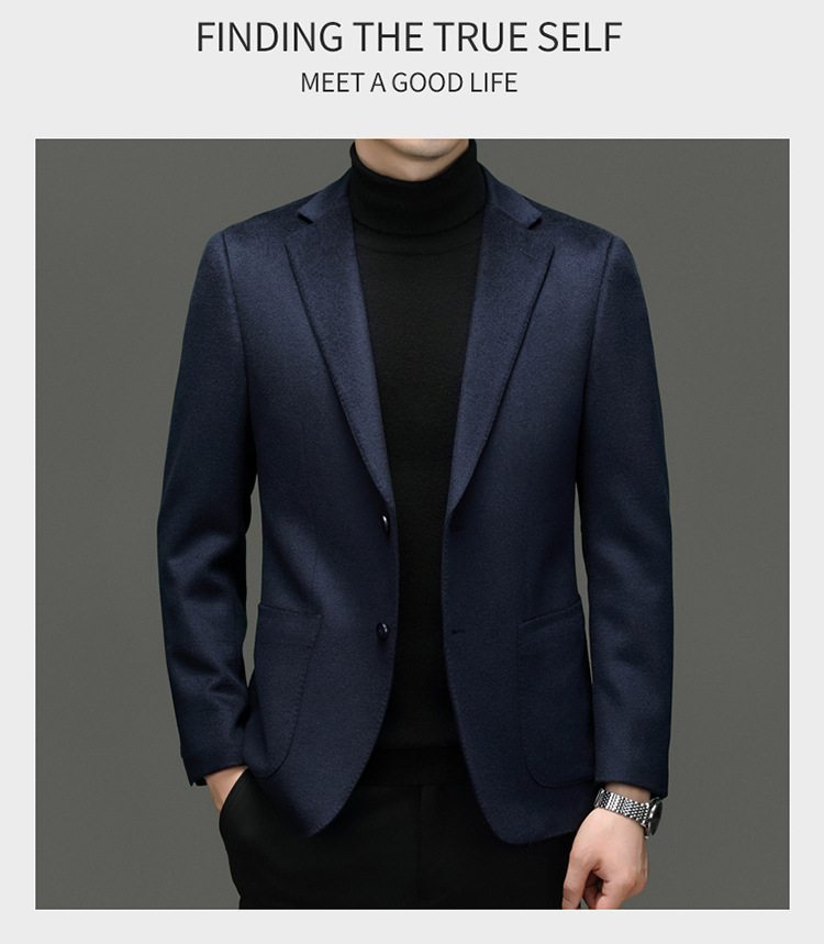 羊毛羊绒西服男高档商务休闲时尚桑蚕丝西装英伦秋冬厚款外套男装详情34