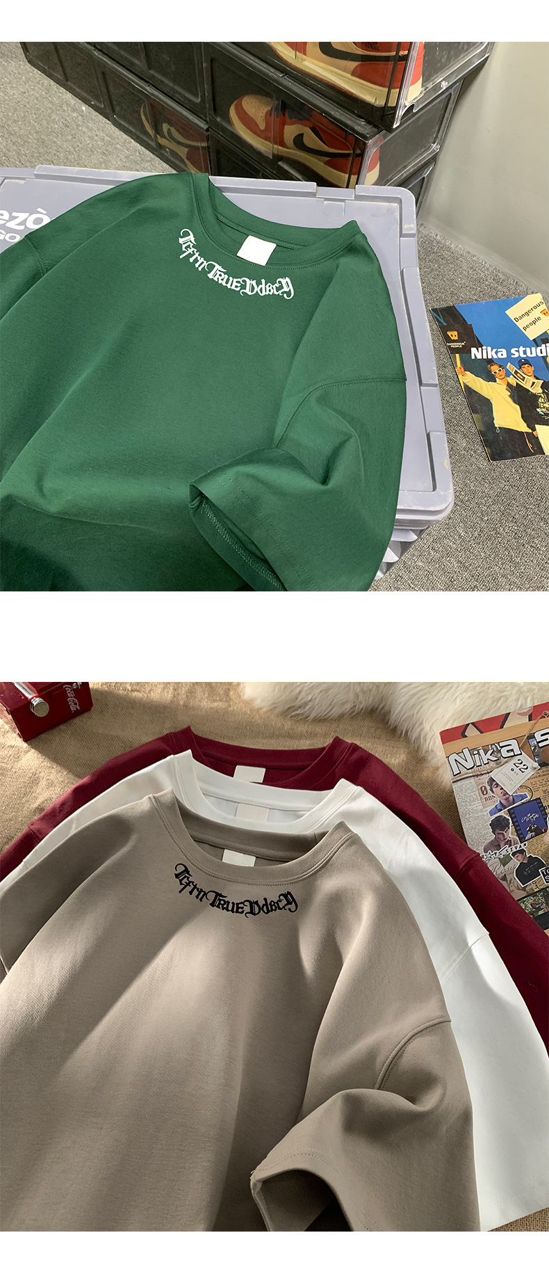 字母印花纯棉重磅短袖T恤男夏季潮牌ins半袖打底衣服港风宽松体恤详情12