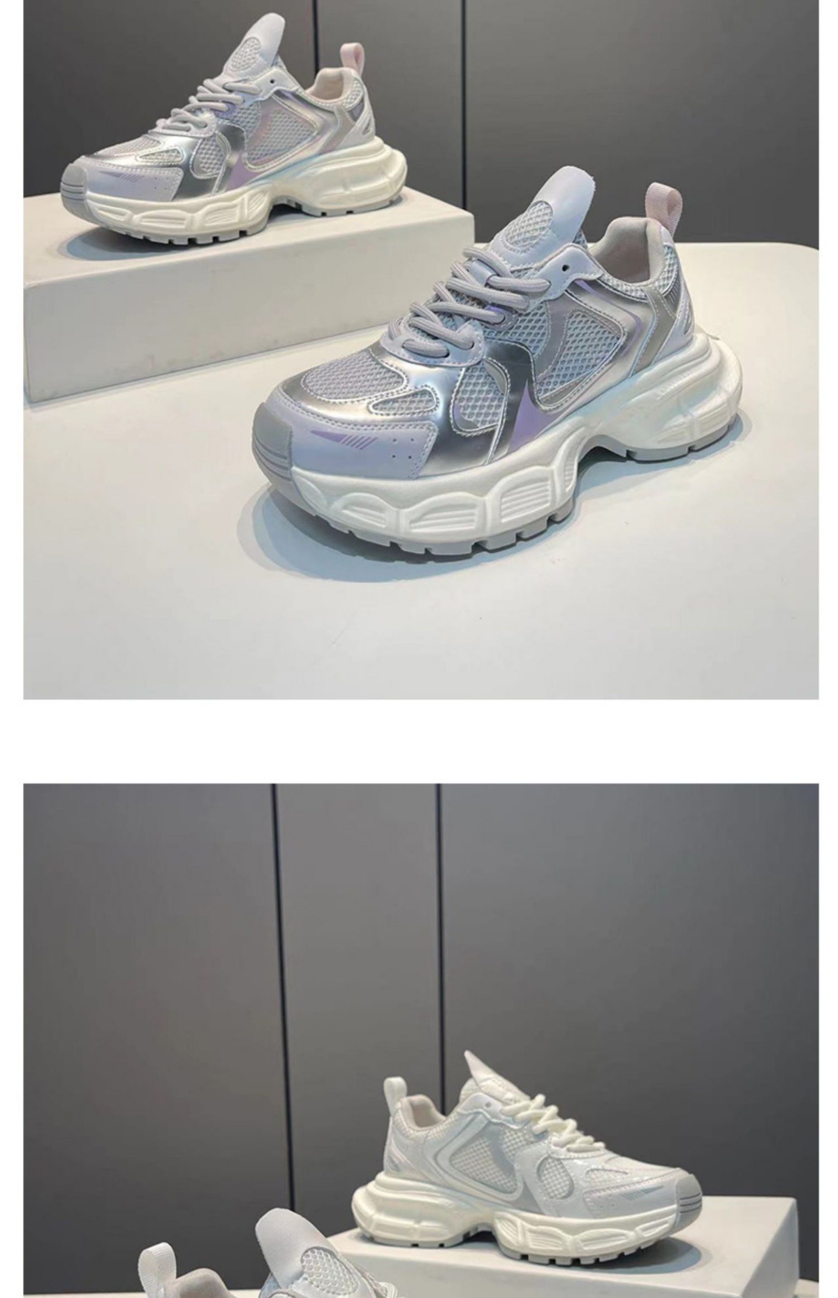 欧洲站厚底老爹鞋女2024新款荧光银色小白鞋春夏秋冬季透气运动鞋详情10