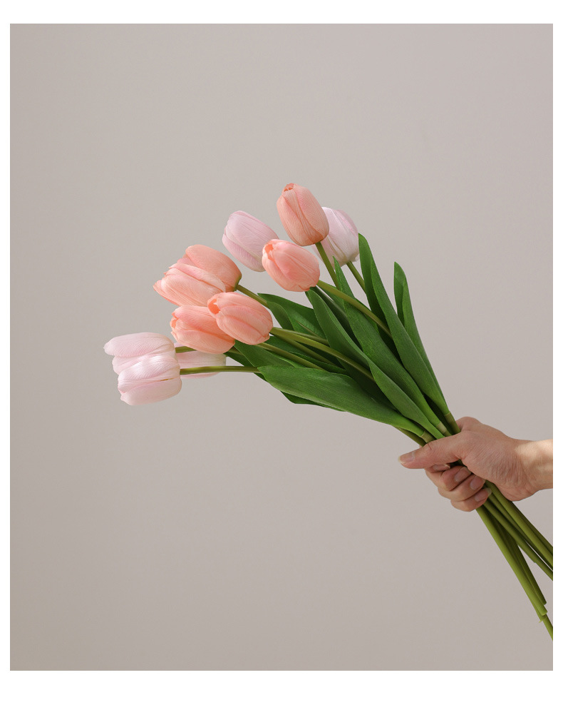 保湿手感郁金香假花仿真花摆设客厅手捧花拍照粉色白色家居装饰详情4