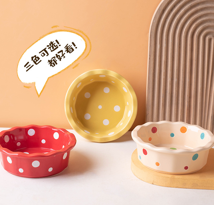 陶瓷猫碗花边波点宠物碗防黑下巴猫食盆猫粮碗小型犬泰迪宠物用品详情14
