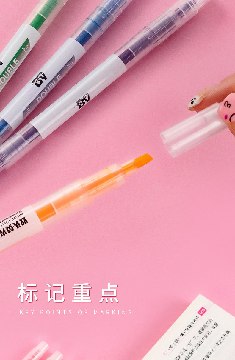 Grueso y fino doble cabeza highlighter hand book pen gran capacidad wholesale 6pcs set color candy stroke focus pen marcador pen pic 9