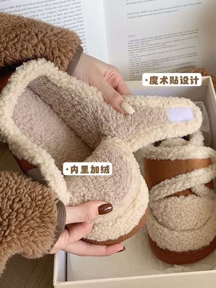 包跟棉鞋女冬天厚底踩死感网红韩版保暖家居雪地靴通勤外穿ins潮详情4