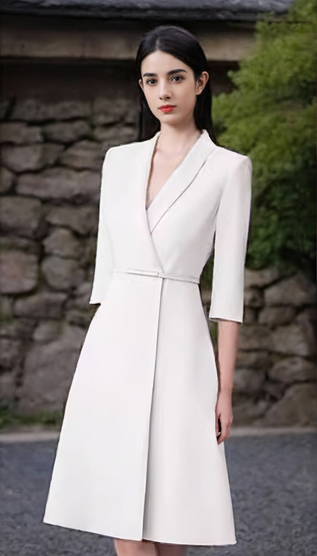 职业装春秋连衣裙女正式场合绿色西装裙气质时尚主持人中长a字裙详情6