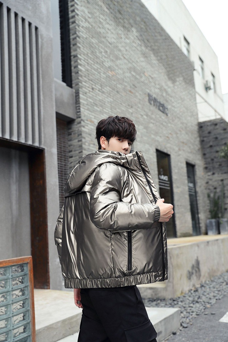Shiny down jackets for men and women, short Korean-style slimming and thickening, warm, casual and fashionable couple coats, white duck down pic 20