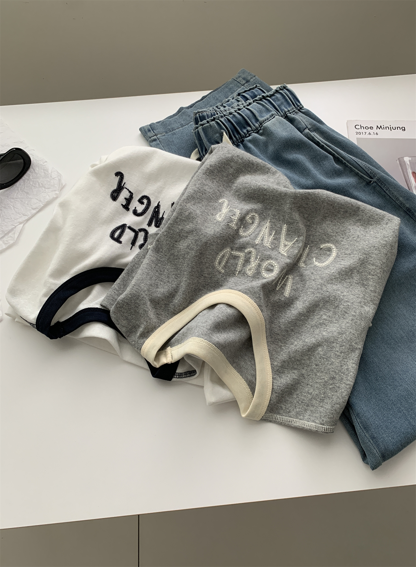 Summer thin, breathable snowflake cotton letter-shaped T-shirt for women, color-blocking round-neck lace embroidered loose short-sleeved top pic 18