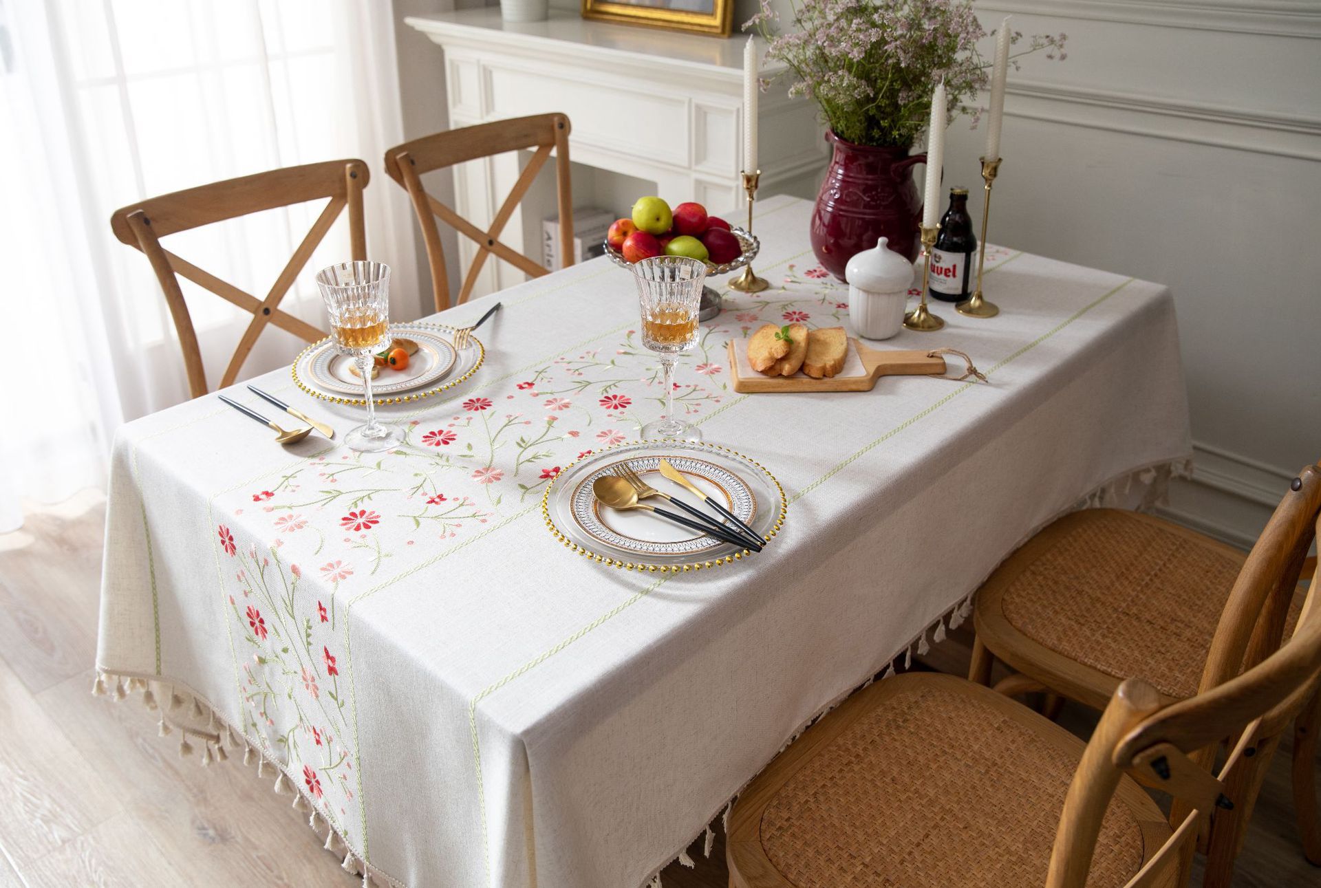 Cross-border plain thickened tablecloth, fresh white Japanese-embroidered flower Western tablecloth, party Japanese table mat pic 8