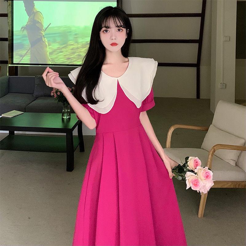 胖MM大码夏新款文艺复古小清新法式荷叶领收腰系带连衣裙短袖显瘦详情15