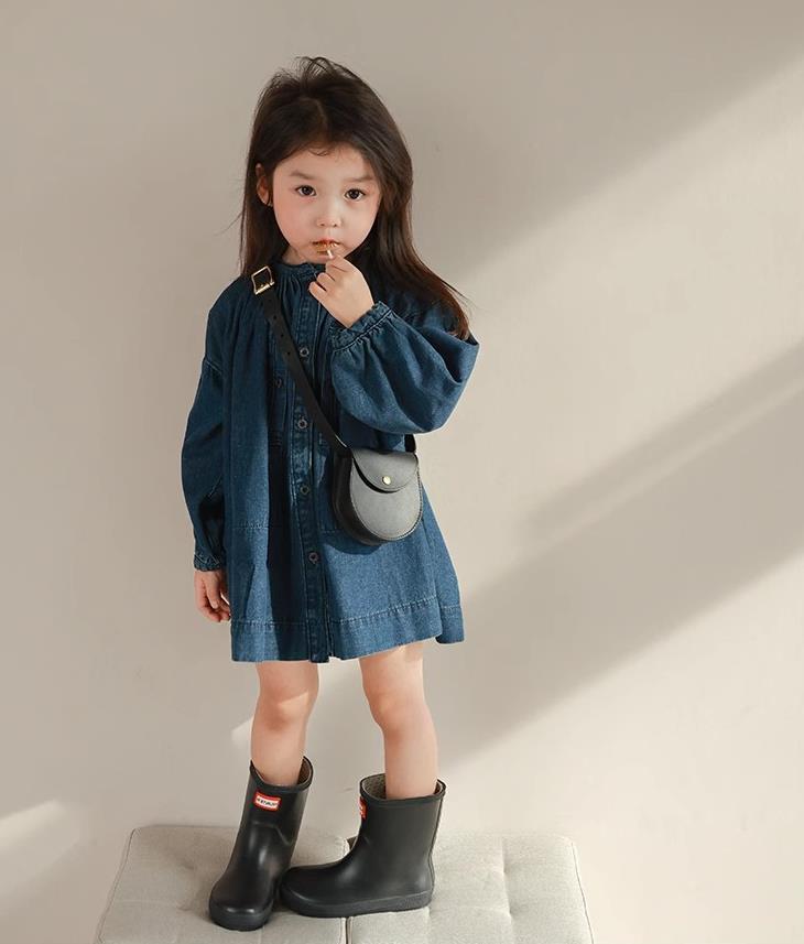 女童裙子立领单排扣水洗牛仔裙连衣裙23春秋装新款外贸童装货源详情15