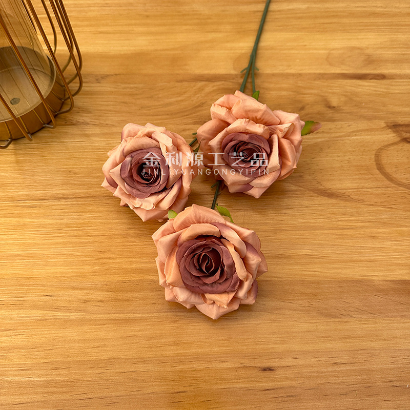 婚庆仿真花3头钻石玫瑰无叶版玫瑰花路引花材弗洛伊德玫瑰瀑布详情29