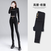 现货新款2022春季百搭女装富贵缎微喇裤开叉打底裤小黑裤产地货源详情5