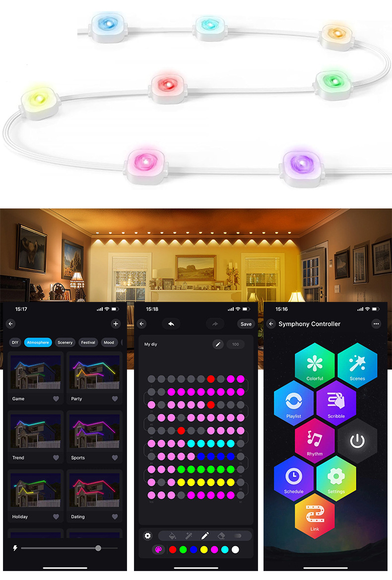 Luz de alero al aire libre bluetooth color mágico musical a prueba de agua APP control inteligente fuente de luz de alero fabricante pic 3