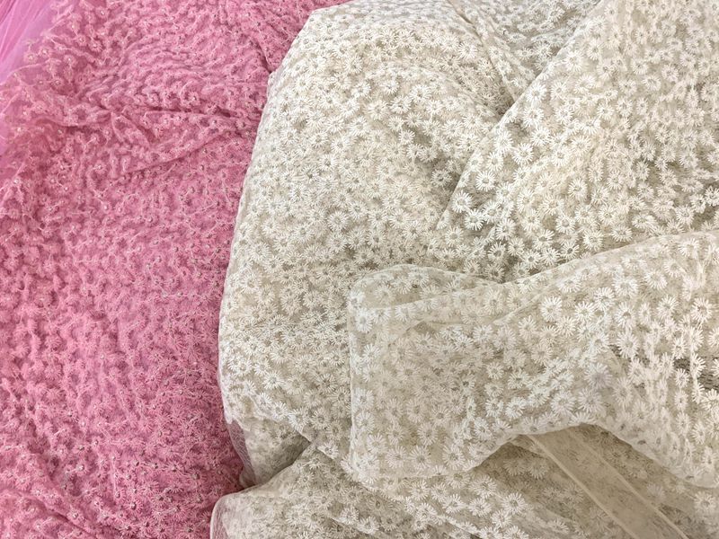 2022 Knitted clothing, headwear fabric, toy dresses, hair accessories, butterfly knot fabric, polyester gold thread, small chrysanthemum mesh fabric pic 4