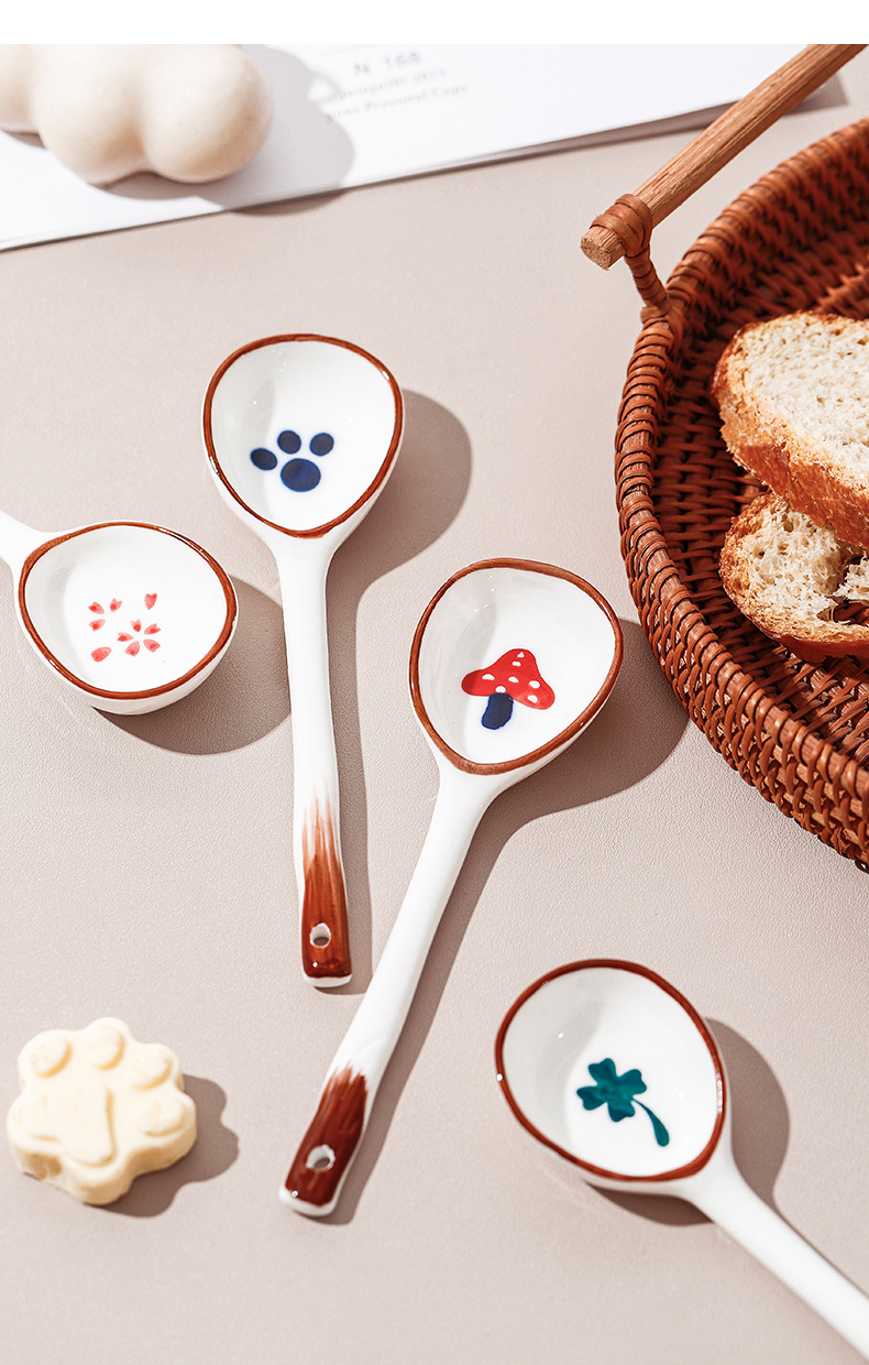 New Japanese ceramic spoons with high appearance standards, household cartoon long-handled soup spoons, tableware spoons and dessert spoons, can be printed with logos pic 17