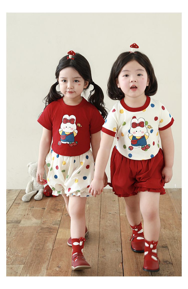 吾里卜一 女童小兔印花半袖T恤2024夏季儿童甜美可爱撞色短袖体恤详情20