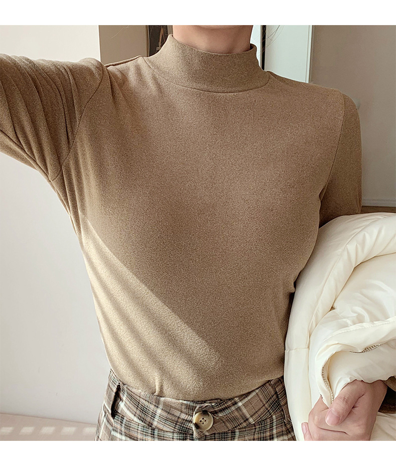 A German velvet semi-high-neck white base layer for women, paired with a stylish, thickened, brushed, and form-fitting mid-neck base layer for autumn and winter pic 52