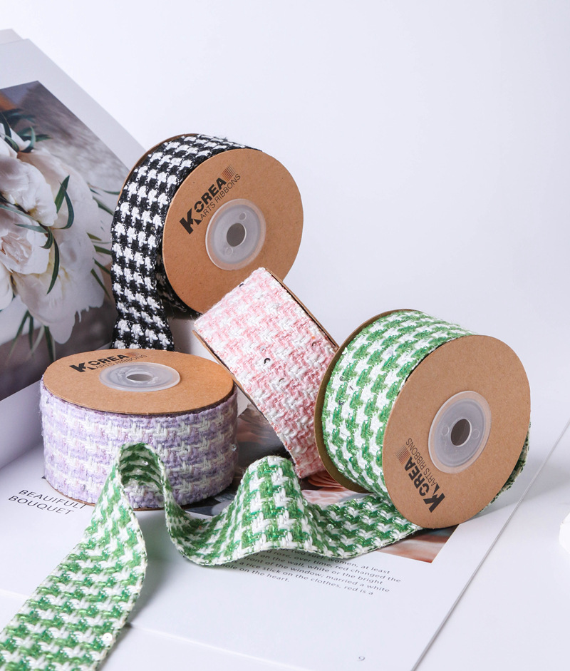 Sweet and cute chanel-style color-block checkered woven sequined webbing clothing accessories, bow ties, shoe flowers, bow ties, DIY hair accessories pic 12