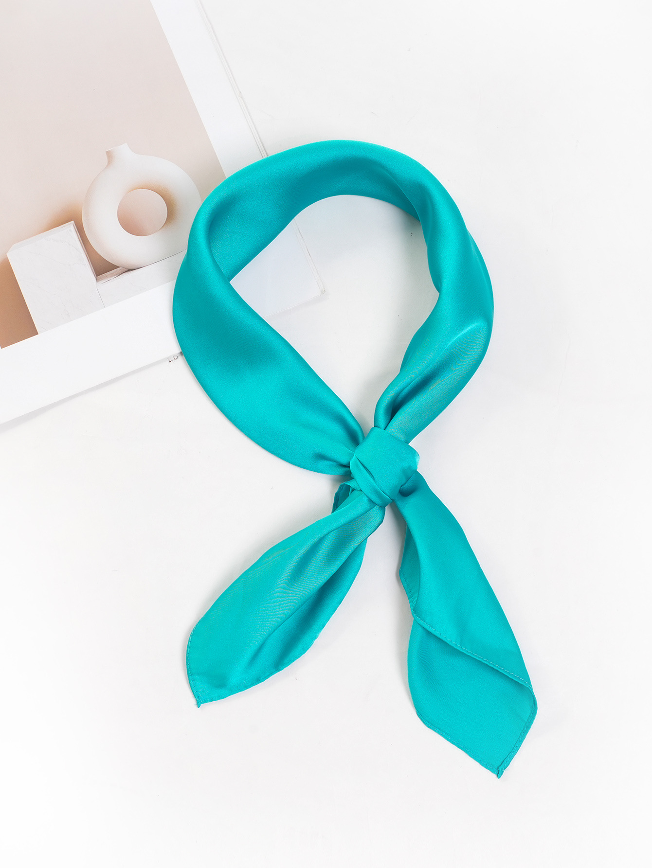 Cross-border exclusive new high-end nude-colored faux silk small square scarf, a versatile professional neckerchief for women in solid colors pic 14