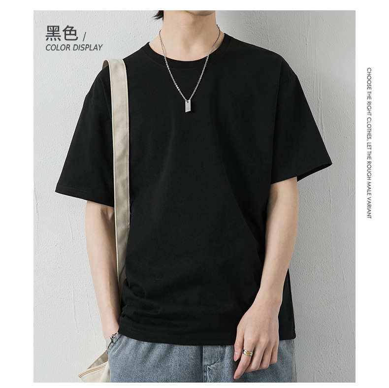 短袖t恤男潮牌夏季纯棉男士圆领半袖宽松打底衫男纯色基础款体恤详情12