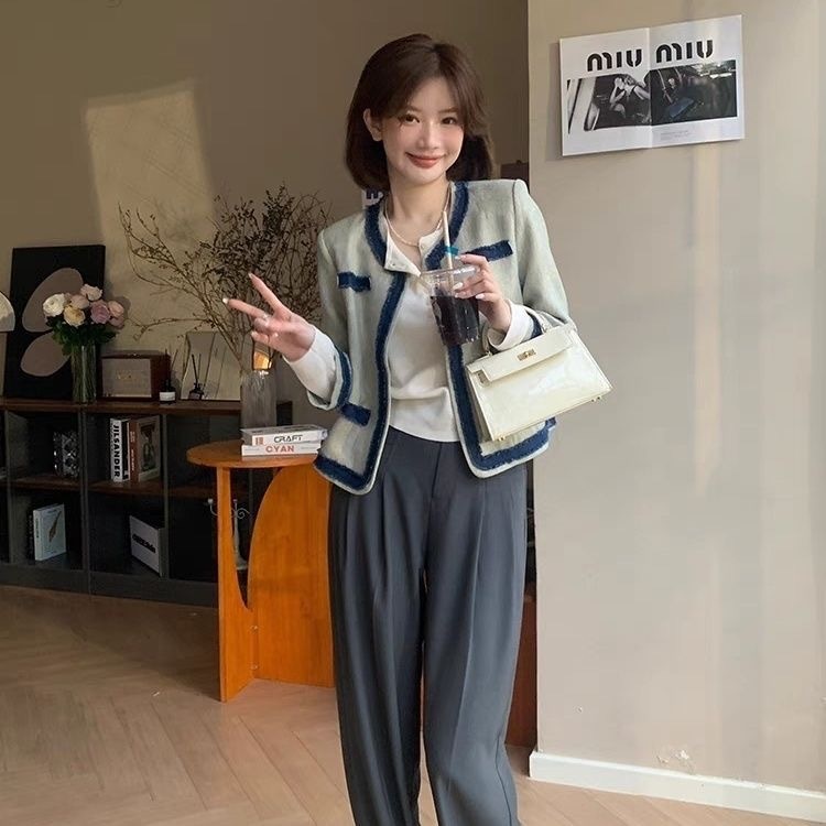 法式小香风撞色拼接牛仔外套女春秋新款感气质设计感短款上衣详情10