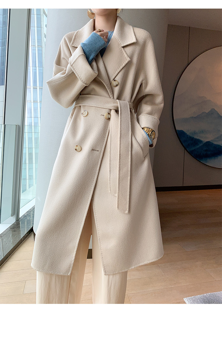 Double-sided woolen water ripple coat for women, mid-length, autumn and winter Korean style, stylish and stylish, double-breasted woolen coat pic 14