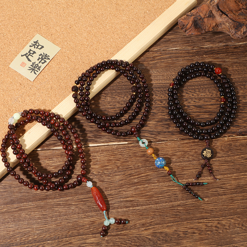 A creative DIY hand-held Buddhist prayer bead cultural and artistic bracelet for men and women, featuring 108 beads of Indian small-leaf rosewood and multiple loops pic 3