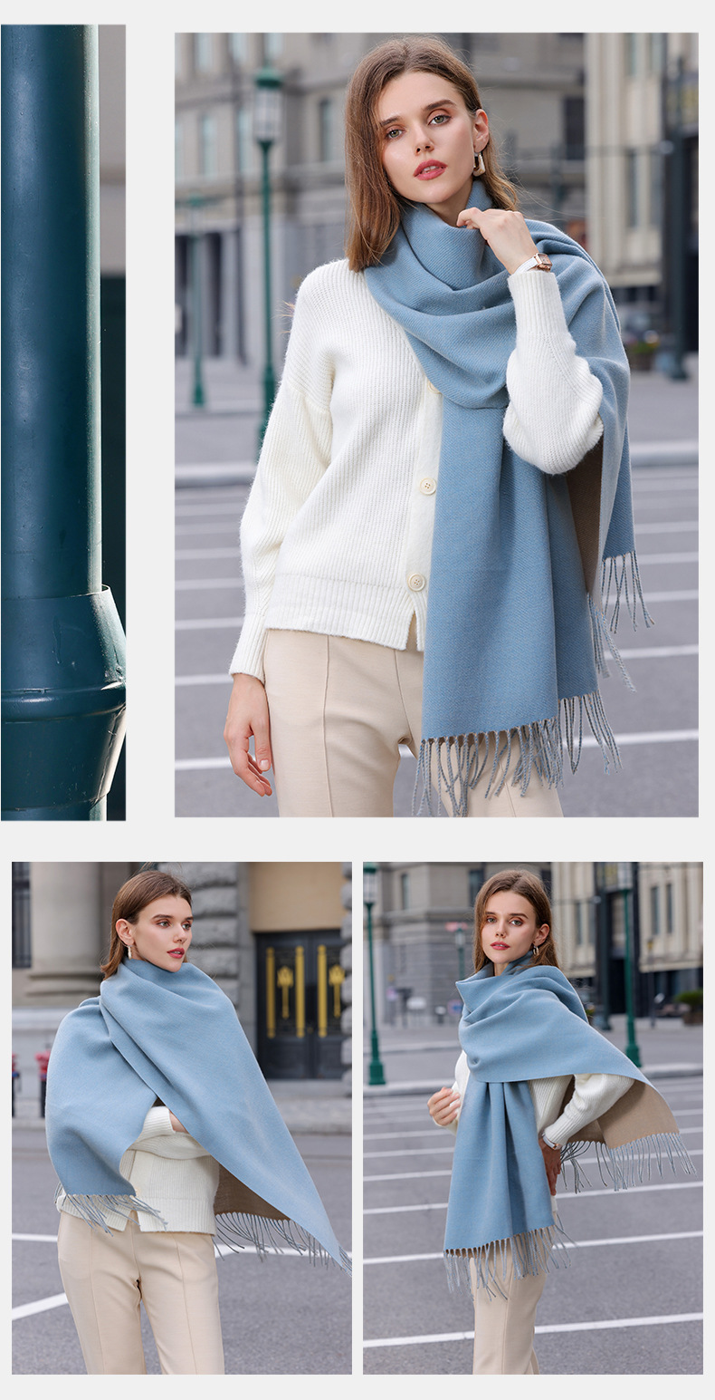 The 2023 new double-sided solid color macaron scarf for women is a bestseller in winter. It is fashionable and warm with faux cashmere tassels. Wholesale pic 23